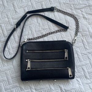 Rebecca Minkoff Black Leather Crossbody Bag with Silver Hardware